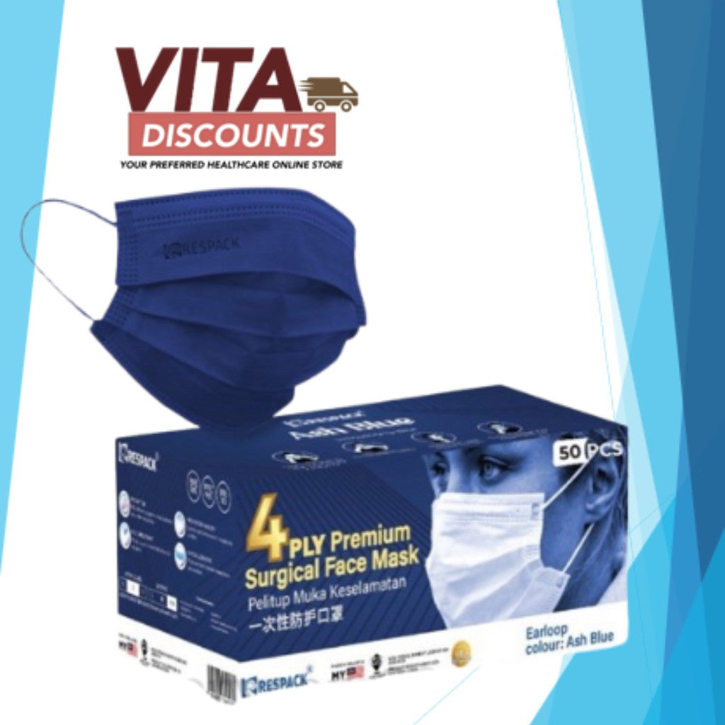 Respack 4-Ply Premium Surgical Face Mask - Pearl White/Dove Grey/Ash Blue (50's)