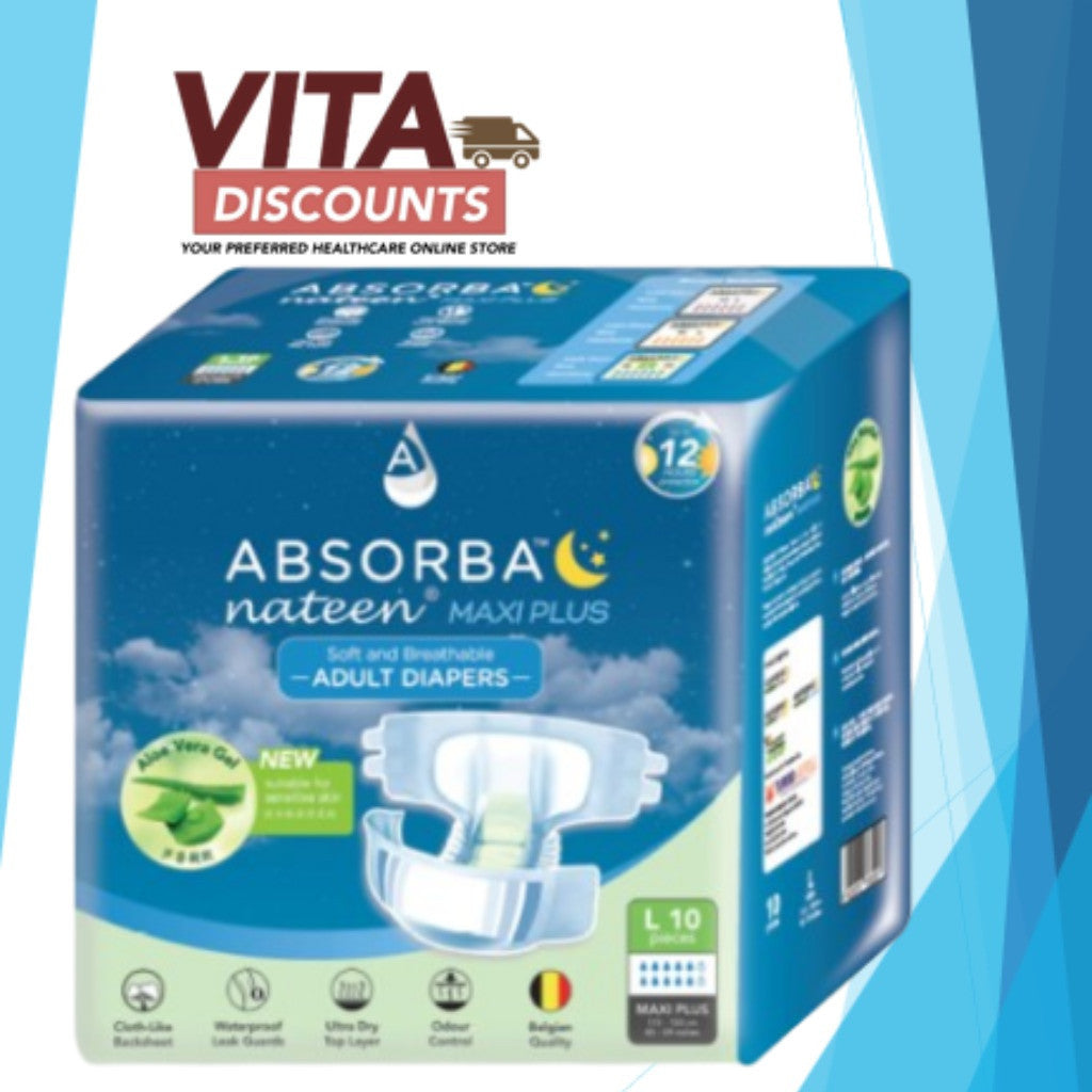 Absorba Nateen Maxi Plus Adult Diapers - Size M/L (10's)
