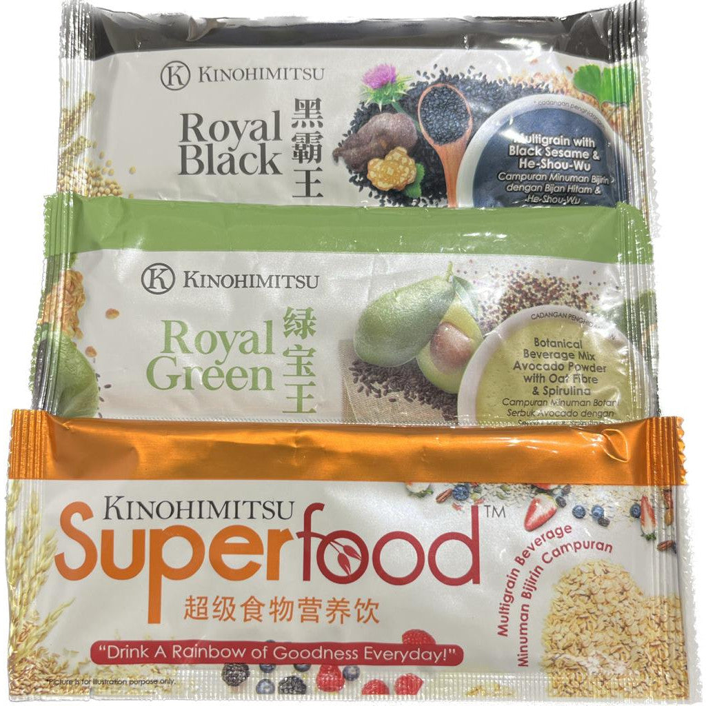 [RTC] [SAMPLE PACK] KINOHIMITSU SUPERFOOD REGULAR / ROYAL BLACK / ROYAL GREEN POWDER 25G