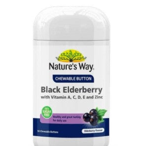 NATURE'S WAY CHEWABLE BUTTON BLACK ELDERBERRY CBUTTONS ELDERBERRY 50S EXP02/2024