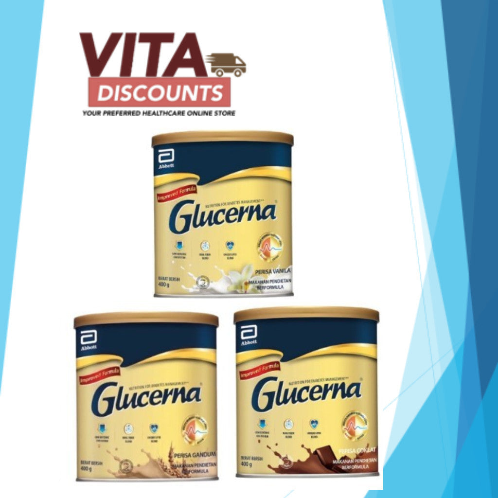 [JENIS TIN] GLUCERNA TRIPLE CARE POWDER VANILLA / WHEAT / CHOCOLATE 400G EXP01/2026