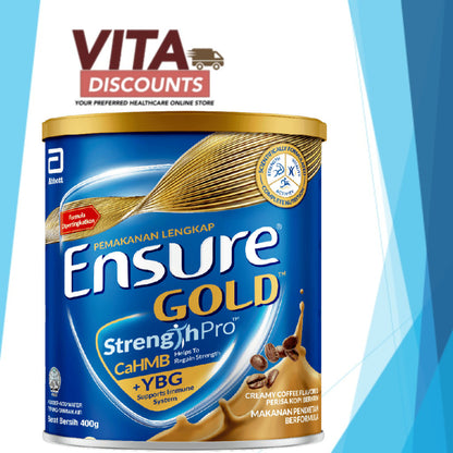 [TIN KECIL] ENSURE GOLD COMPLETE NUTRITION POWDER VANILLA / WHEAT / COFFEE / CHOC / PLANT BASED ALMOND 400G