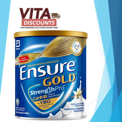 [TIN KECIL] ENSURE GOLD COMPLETE NUTRITION POWDER VANILLA / WHEAT / COFFEE / CHOC / PLANT BASED ALMOND 400G