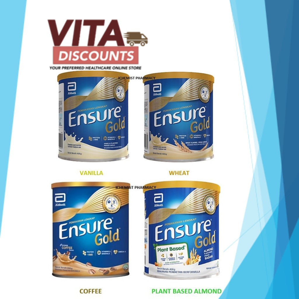 [TIN KECIL] ENSURE GOLD COMPLETE NUTRITION POWDER VANILLA / WHEAT / COFFEE / CHOC / PLANT BASED ALMOND 400G