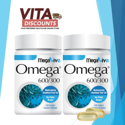 Megalive Omega 600/300 Caps (100's) Pack-Of-2 [Exp 06/2027]  [Extra 2 Gift]