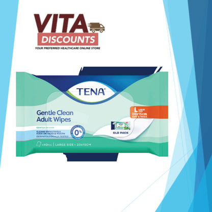 Tena Gentle Clean Adult Wipes Larger Size (20 x 15cm x 40's)
