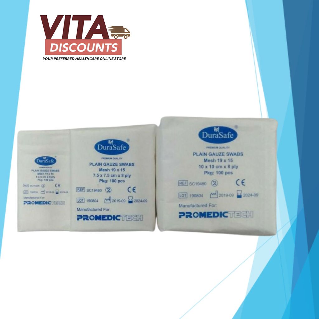 Durasafe Plain Gauze Swabs (5 x 5cm/7.5 x 7.5cm/10 x 10cm x 100's) [Exp 08/2029]
