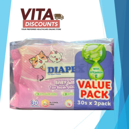 Diapex Soft Baby Wipes (20 x 15cm x 30's x 1/2 Pack)