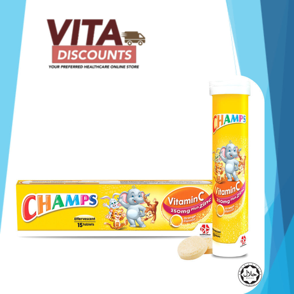 Champs Vitamin C Plus Zinc 250mg Etabs Orange (15's x 1/2 Pack) [Exp 05/2027]