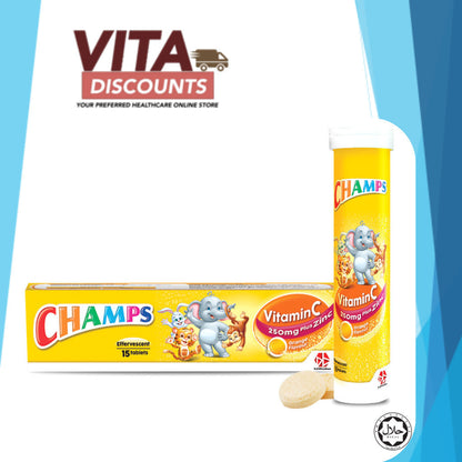 Champs Vitamin C Plus Zinc 250mg Etabs Orange (15's x 1/2 Pack) [Exp 05/2027]