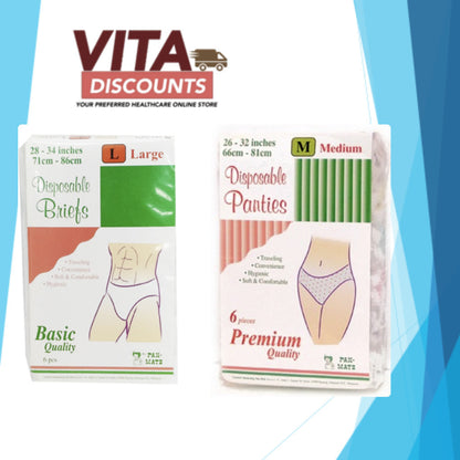 Pan-Mate Disposable Briefs/Panties - Size M/L/XL/XXL (6's)