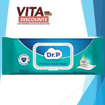 Dr.P/Tena Premium Adult Wipes (30 x 20cm x 40's)