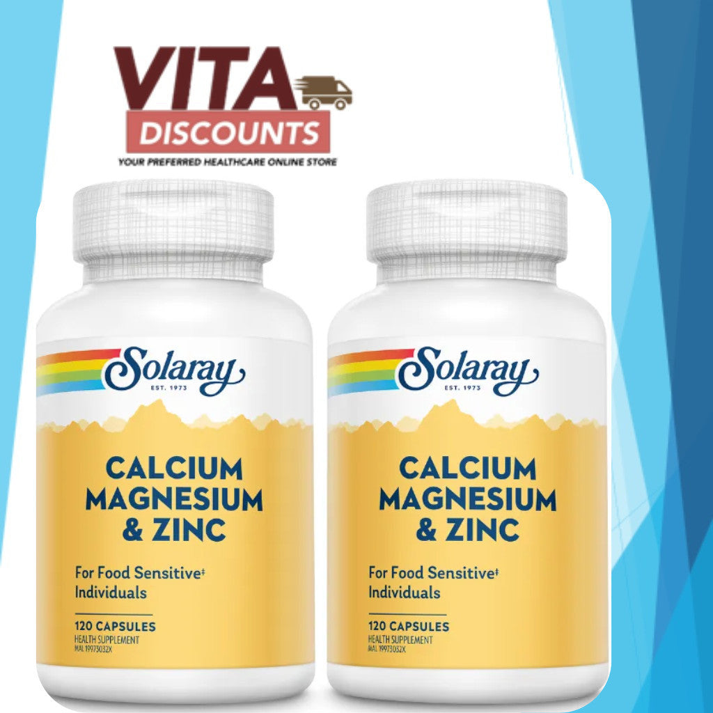 Solaray Calcium Magnesium & Zinc Caps (120's x 2 Pack) [Exp 01/2028]