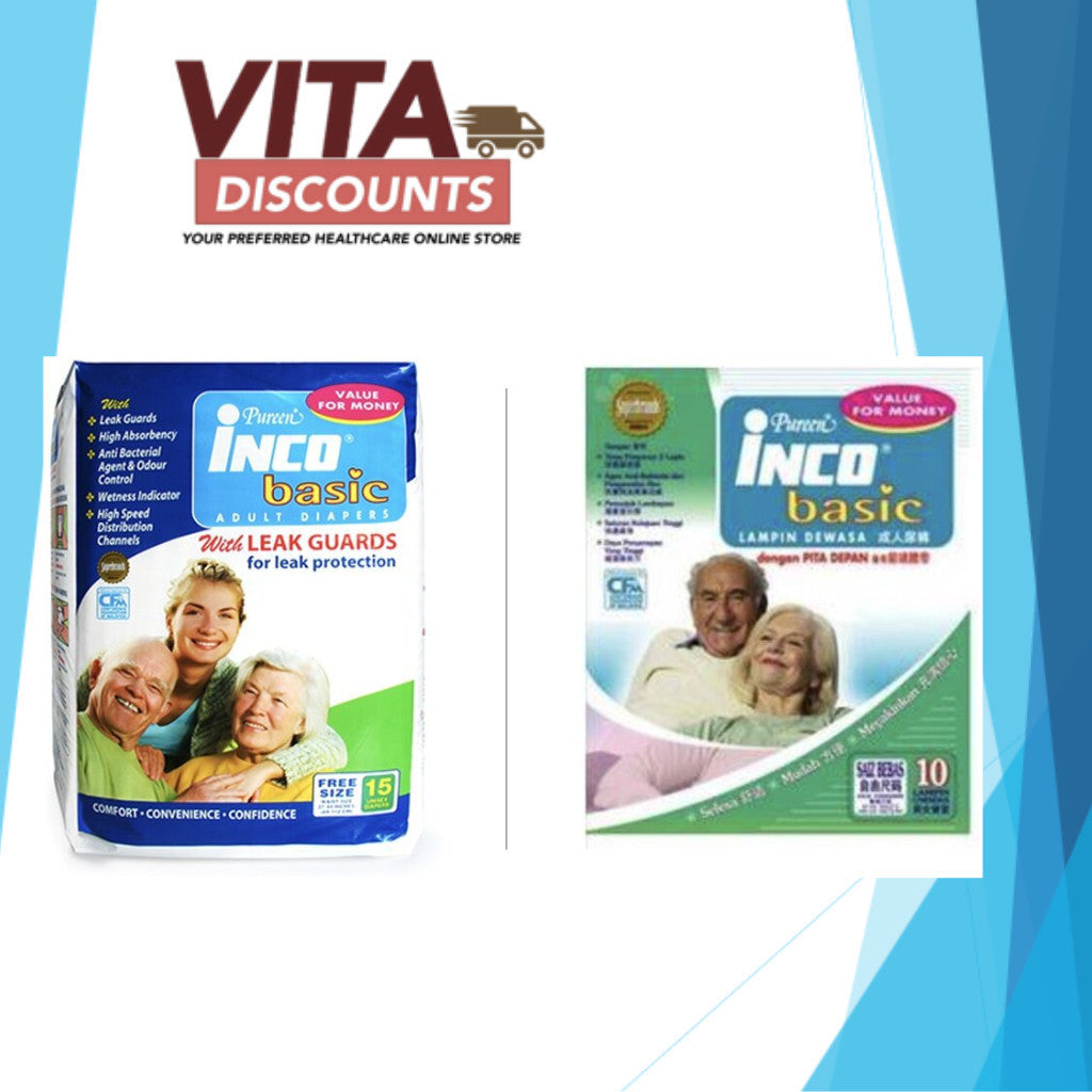 Pureen Inco Basic Adult Diapers Free Size (10's/15's)