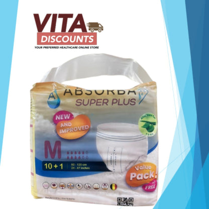 Absorba Super Plus/Nateen Super Adult Pants - Size M (10 + 1's)/L (9 + 1's)/XL (8 + 1's)