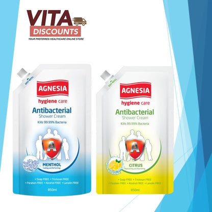 Agnesia Antibacterial Shower Cream - Citrus/Menthol (850ml x 1/2 Pack) [Exp 07/2027]