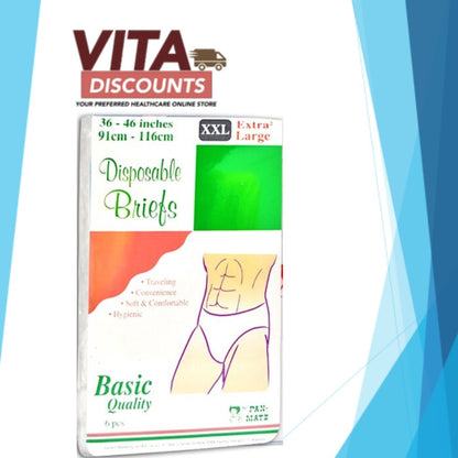 Pan-Mate Disposable Briefs/Panties - Size M/L/XL/XXL (6's)