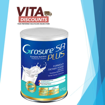 Grosure Sr / Sr Plus Complete Nutrition Powder Vanila / Chocolate (800g) [Exp 06/2027]  [Extra 2 Gift]