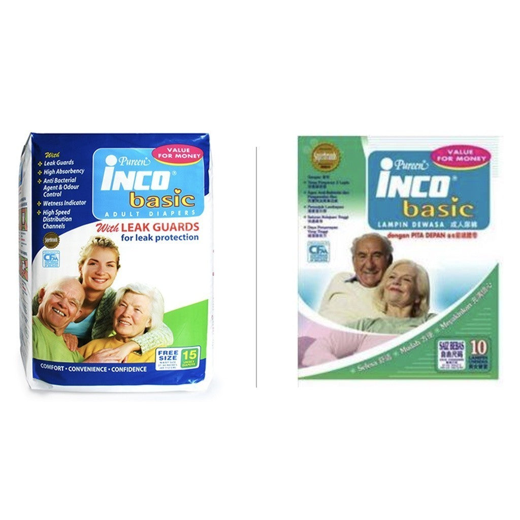 Pureen Inco Basic Adult Diapers Free Size (10's/15's)