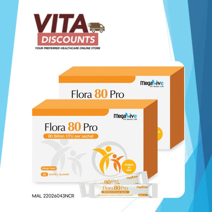 Megalive Flora 80 Pro Sacs Mango (3g) (30's) Pack-Of-2 [Exp 02/2027]  [Extra 2 Gift]