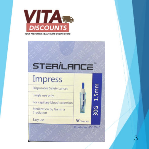 Sterilance Impress Safety Lancet 30G/1.5mm (50's) [Exp 08/2029]