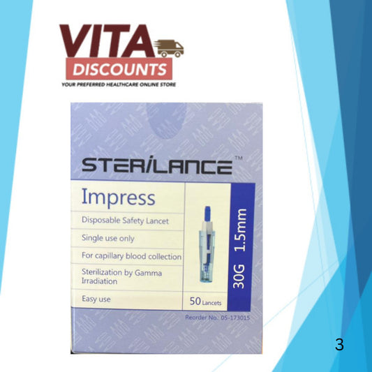 Sterilance Impress Safety Lancet 30G/1.5mm (50's) [Exp 08/2029]