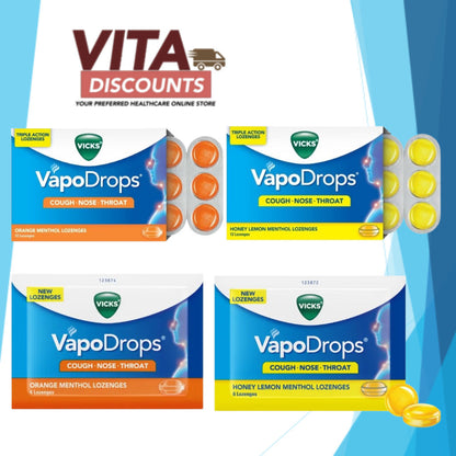Vicks Vapodrops Lozenges - Honey Lemon/Orange Menthol (6's/12's) [Exp 05/2027]