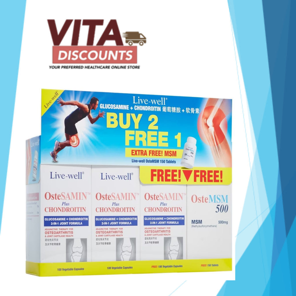 Live-Well Ostesamin Plus Chondroitin Tablets Type (100's) Pack-Of-3+Msm [Exp 04/2027]