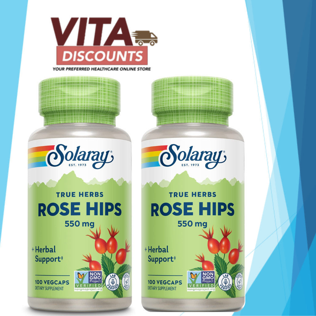 Solaray Rose Hips 550mg Caps (100's x 2 Pack) [Exp 03/2027]