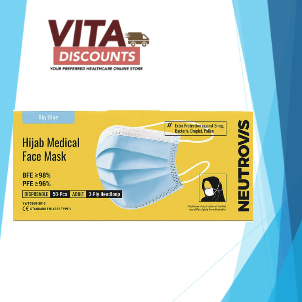 Neutrovis Regular Medical Face Mask Hijab Sky Blue (50's)