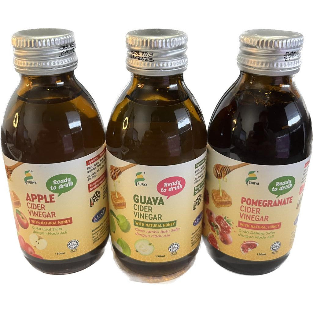 Surya Cider Vinegar With Natural Honey Small Bottle - Apple/Guava/Pomegranate (150ml)
