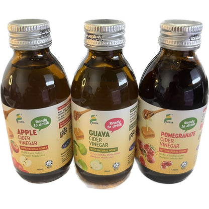 Surya Cider Vinegar With Natural Honey Small Bottle - Apple/Guava/Pomegranate (150ml)