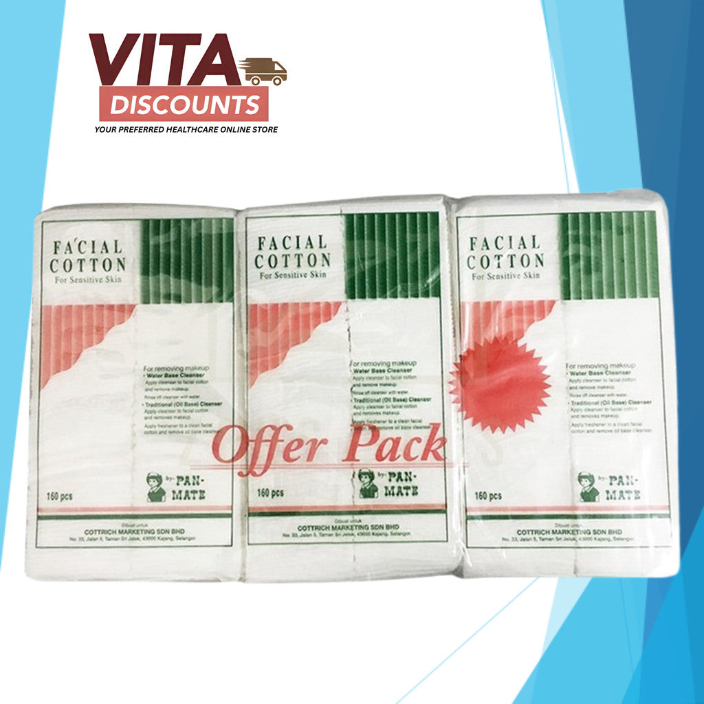 Pan-Mate Facial Cotton (160's x 3 Pack)