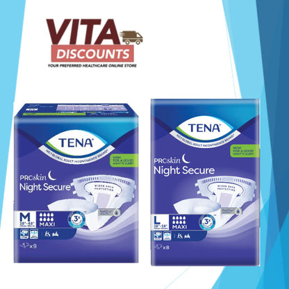 Tena Night Secure Maxi Adult Diapers - Size M/L (1 Pack x 8's/9's)