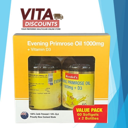 Kordel's Evening Primrose Oil 1000mg + Vitamin D3 Sgels (60's x 2 Pack) [Exp 05/2027]