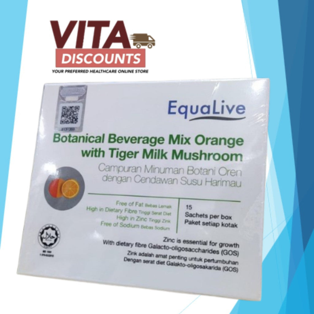 Equalive Botanical Beverage Mix Orange With Tiger Milk Mushroom (15's) [Exp 04/2027]  [Extra 2 Gift]