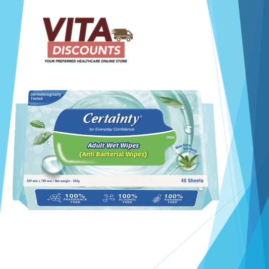 Certainty Adult Wet Wipes Anti Bacterial (250 x 180mm x 40's)