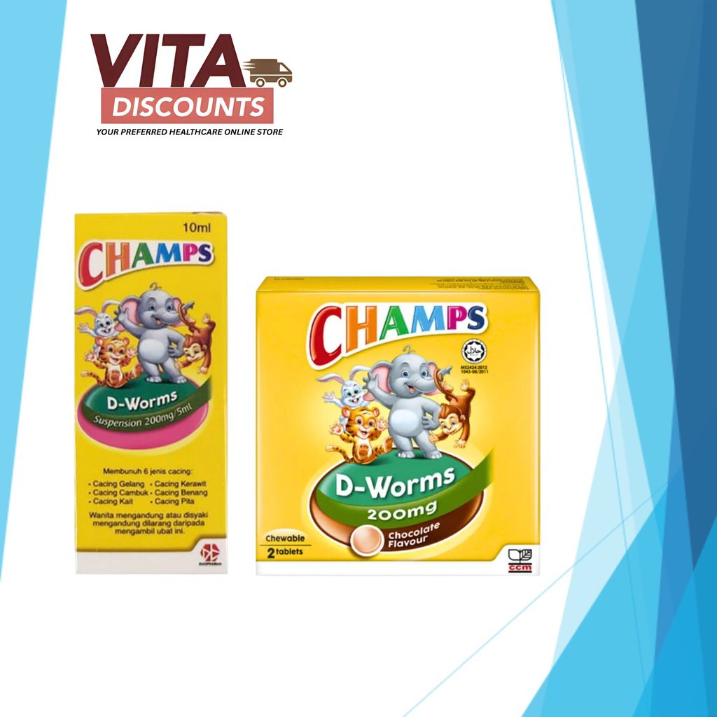 Champs D-Worms 200mg - Suspension (10ml)/Tabs (2's) [Exp 02/2028]