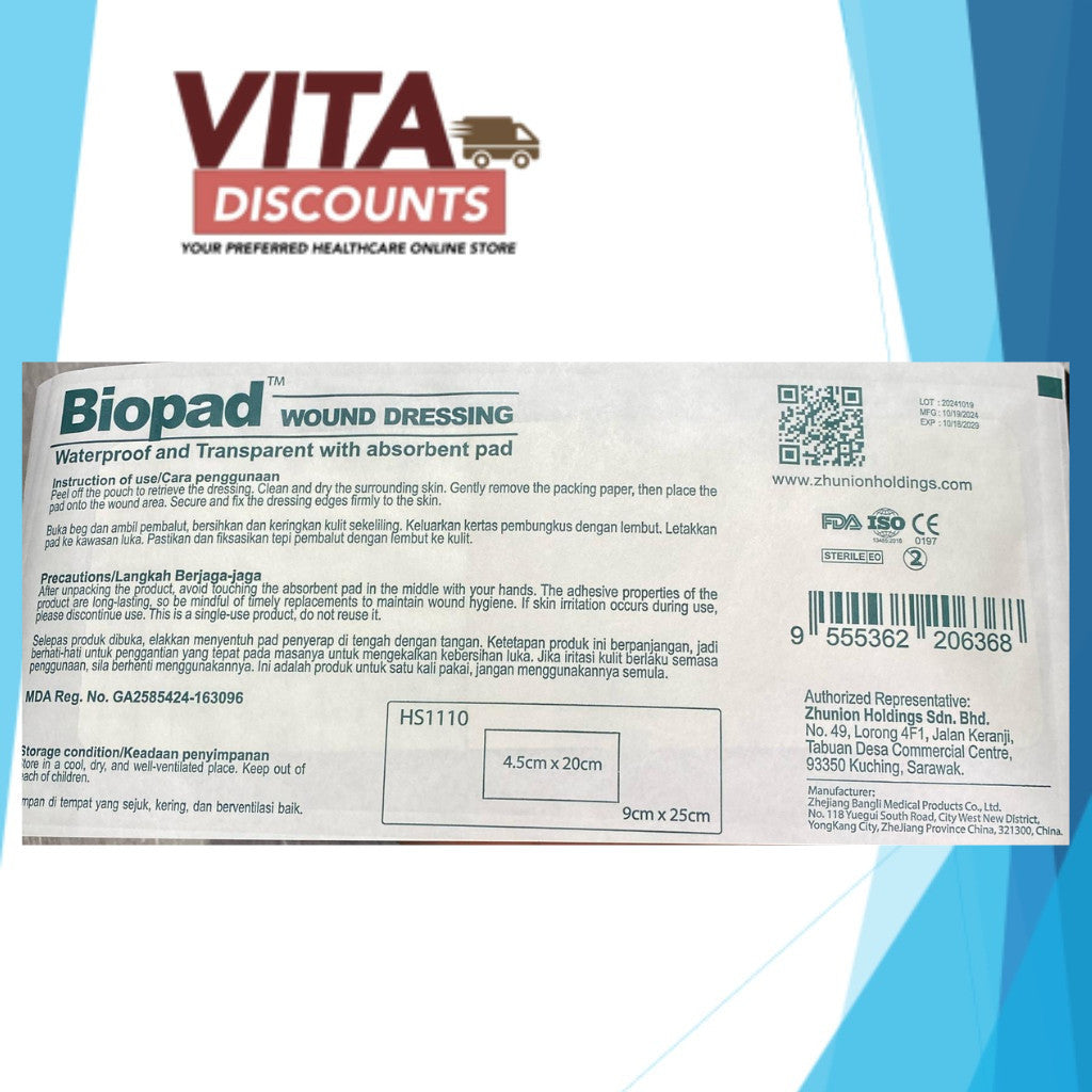 Biopad Wound Dressing (5/6/9 x 7/10/15/20/25cm x 1's)
