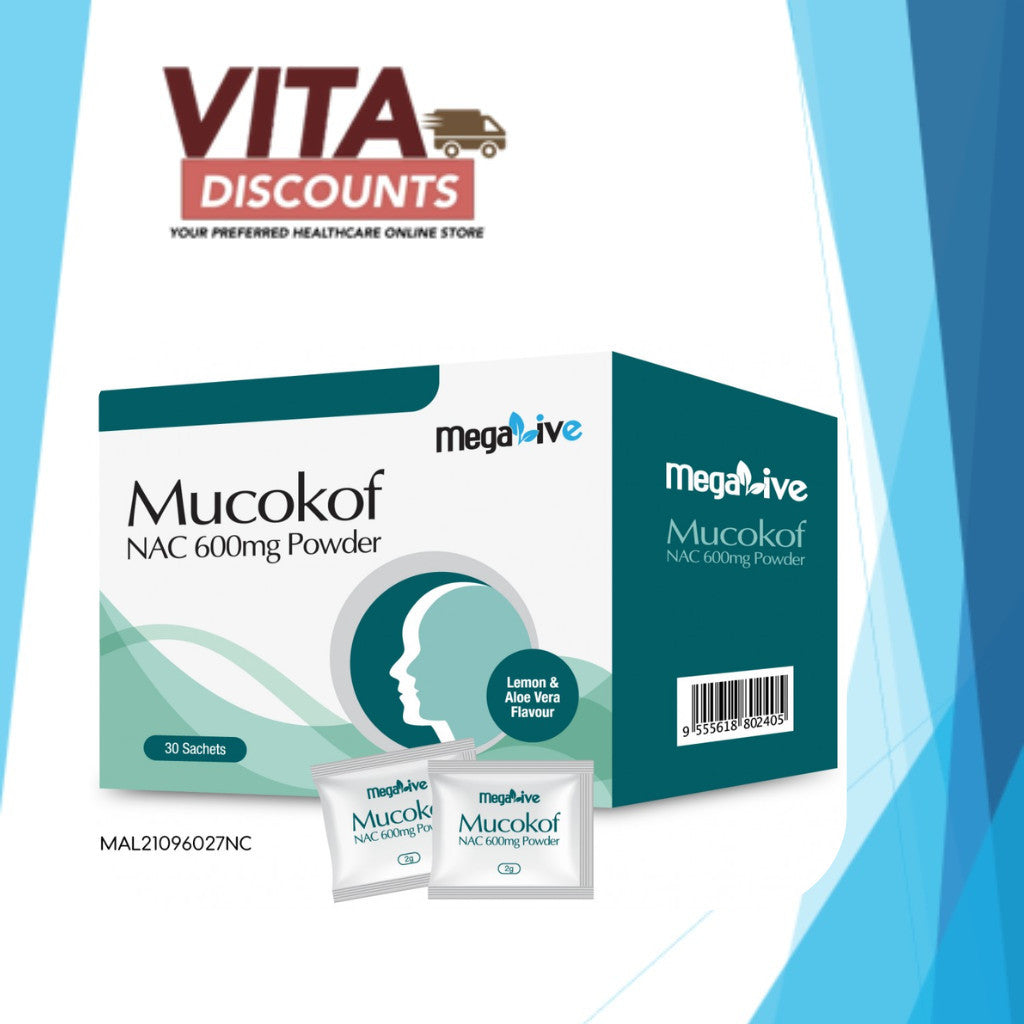 Megalive Mucokof Nac 600mg Powder Lemon & Aloe Vera Flavour (2g) (30's) [Exp 08/2027]  [Extra 2 Gift]