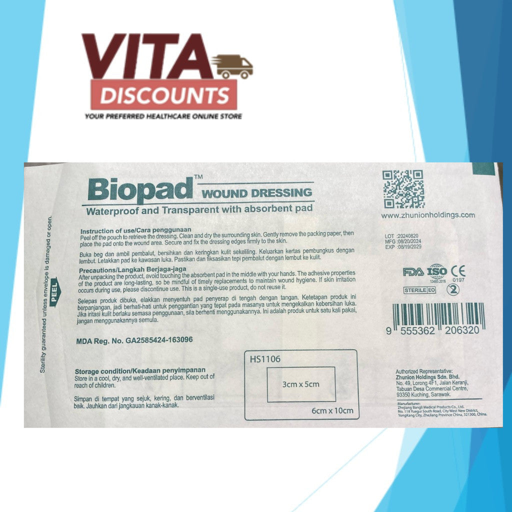 Biopad Wound Dressing (5/6/9 x 7/10/15/20/25cm x 1's)