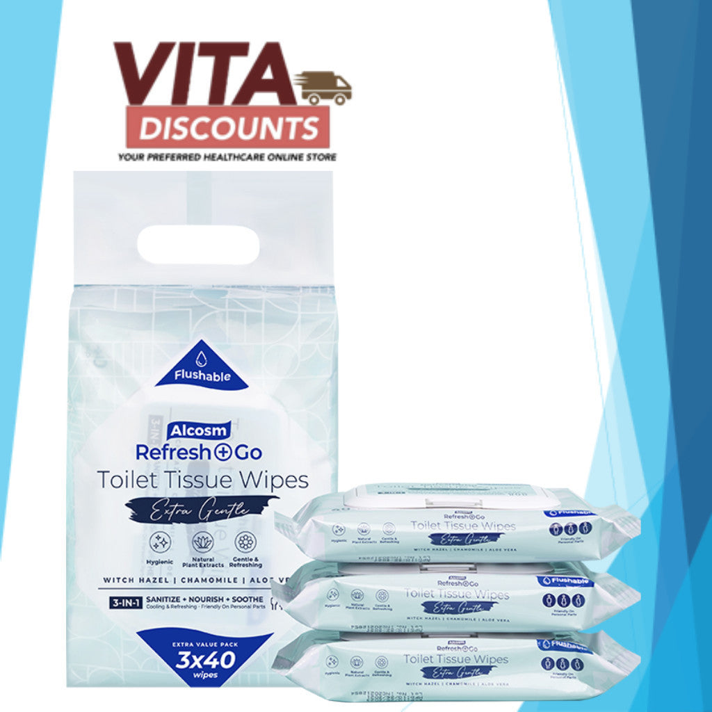 Alcosm Refresh+Go Toilet Tissue Wipes (40's x 1/3 Pack)