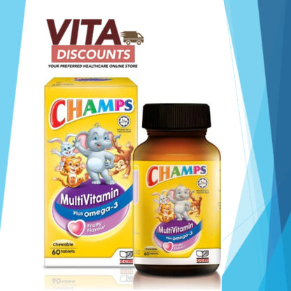 Champs Multivitamin Plus Omega-3 Ctabs Fruity Flavour (60's) Pack-Of-1/2