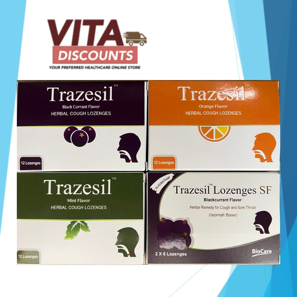 Trazesil Lozenges - Orange/Sugar Free Blackcurrant/Blackcurrant/Mint (12's) [Exp 01/2027]