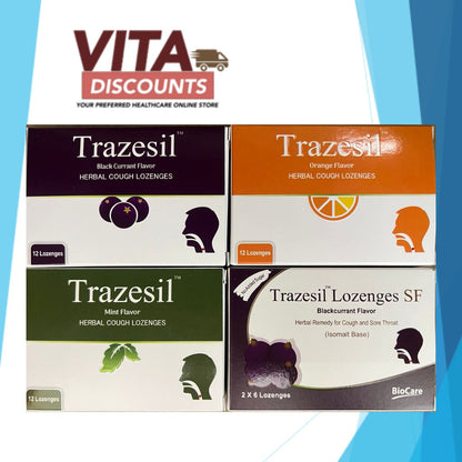 Trazesil Lozenges - Orange/Sugar Free Blackcurrant/Blackcurrant/Mint (12's) [Exp 01/2027]