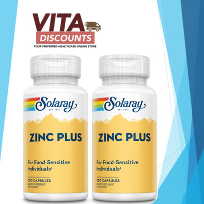 Solaray Zinc Plus Caps (100's x 2 Pack) [Exp 02/2027]