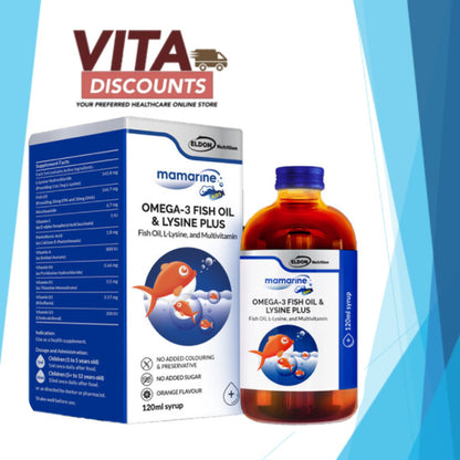Eldon Nutrition Mamarine Kids Omega-3 Fish Oil & Lysine Plus Syrup (120ml) [Exp 05/2027]  [Extra 2 Gift]