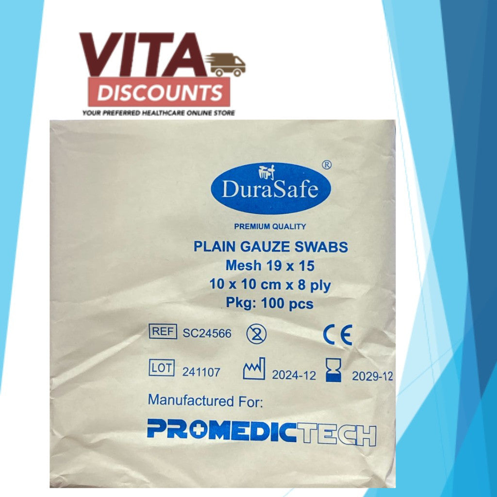 Durasafe Plain Gauze Swabs (5 x 5cm/7.5 x 7.5cm/10 x 10cm x 100's) [Exp 08/2029]