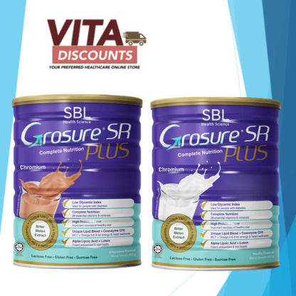 Grosure Sr / Sr Plus Complete Nutrition Powder Vanila / Chocolate (800g) [Exp 06/2027]  [Extra 2 Gift]