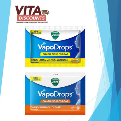 Vicks Vapodrops Lozenges - Honey Lemon/Berry/Orange Menthol (6's)